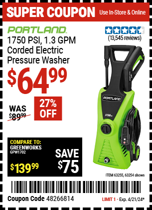 PORTLAND: 1750 PSI 1.3 GPM Corded Electric Pressure Washer