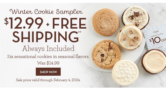Winter Cookie Sampler - \\$12.99 + Free Shipping Always Included - Six sensational cookies in seasonal flavors.