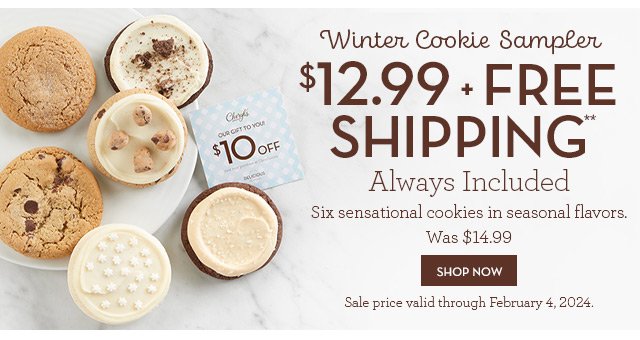 Winter Cookie Sampler - \\$12.99 + Free Shipping Always Included - Six sensational cookies in seasonal flavors.