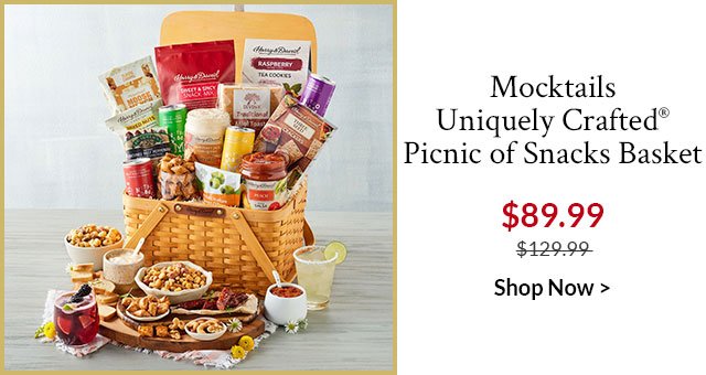 Mocktails Uniquely Crafted® Picnic of Snacks Basket