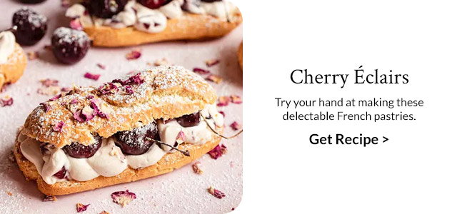 Cherry Eclairs - Try your hand at making these delectable French pastries. Get Recipe >