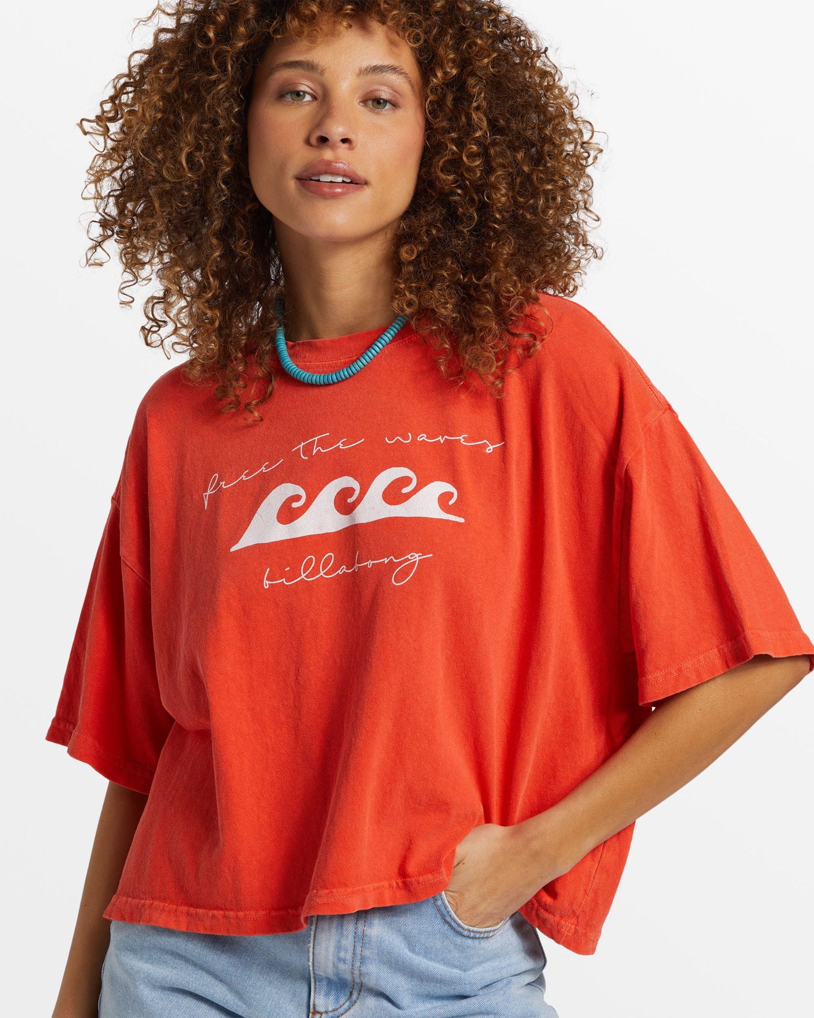 BILLABONG HOT FUN CROP OVERSIZED TEE - SUNSET RED