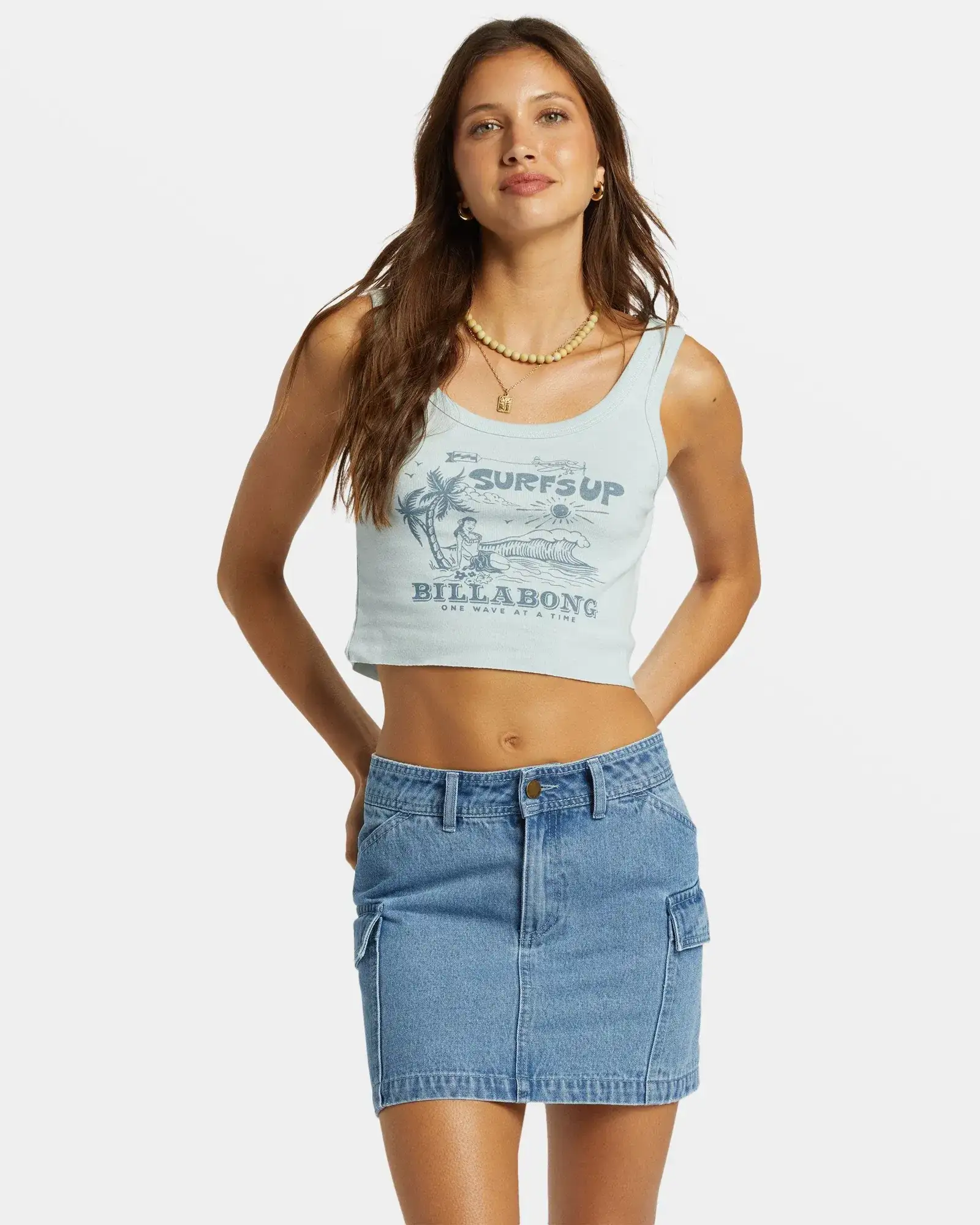 BILLABONG SURFS UP CROPPED TANK TOP - DUSK BLUE