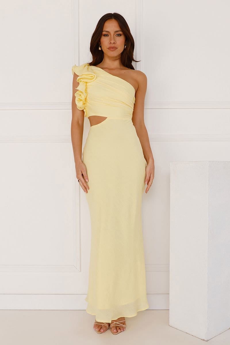 In These Moments One Shoulder Maxi Dress Yellow