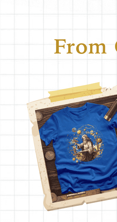 [Featured image of Royal blue tee with Galileo on it]