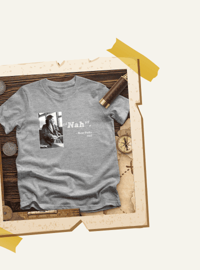 [Featured image of gray Rosa Parks "Nah" tee]