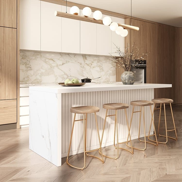 ** Elegant White Kitchen Island with Marble Top