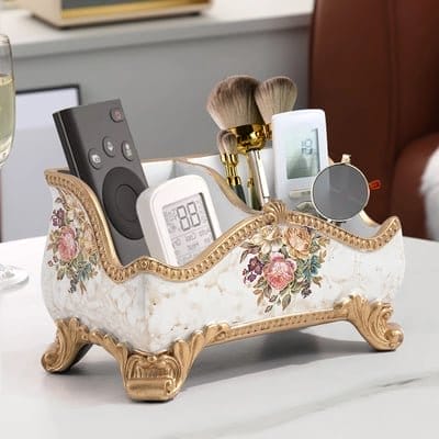 Retro European Style Golden 3 Compartment Remote Control Storage Box Desktop Storage Box | Homary 