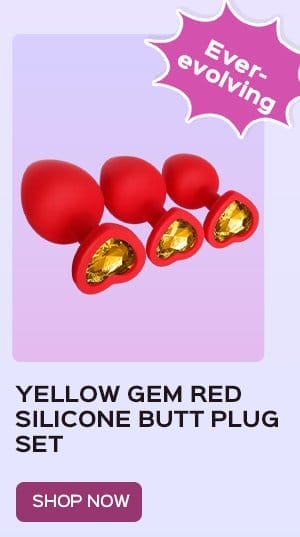 Yellow Gem Red Silicone Butt Plug Set