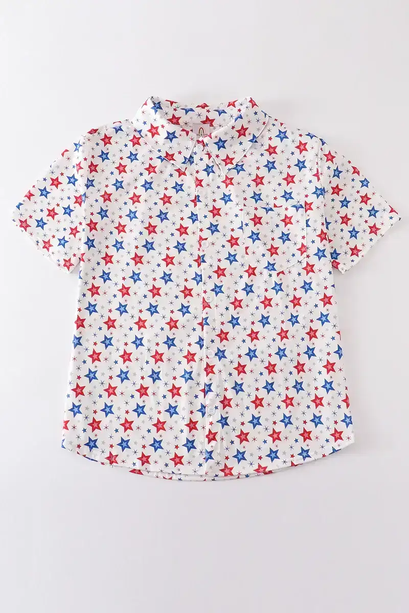 Image of Red patriotic star print men shirt