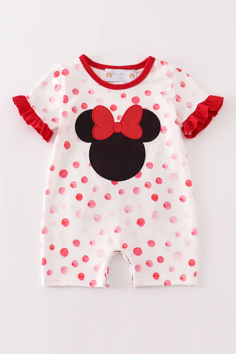 Image of Red character applique dot girl romper