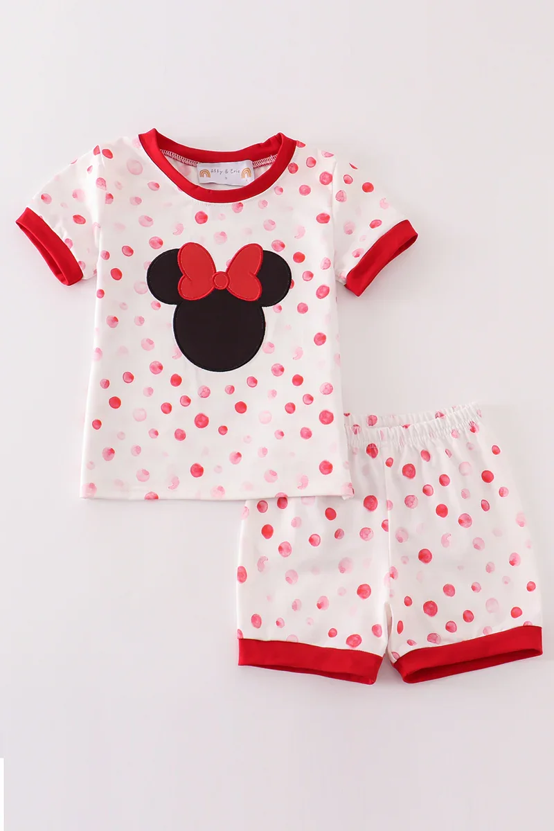 Image of Red character applique dot girl set