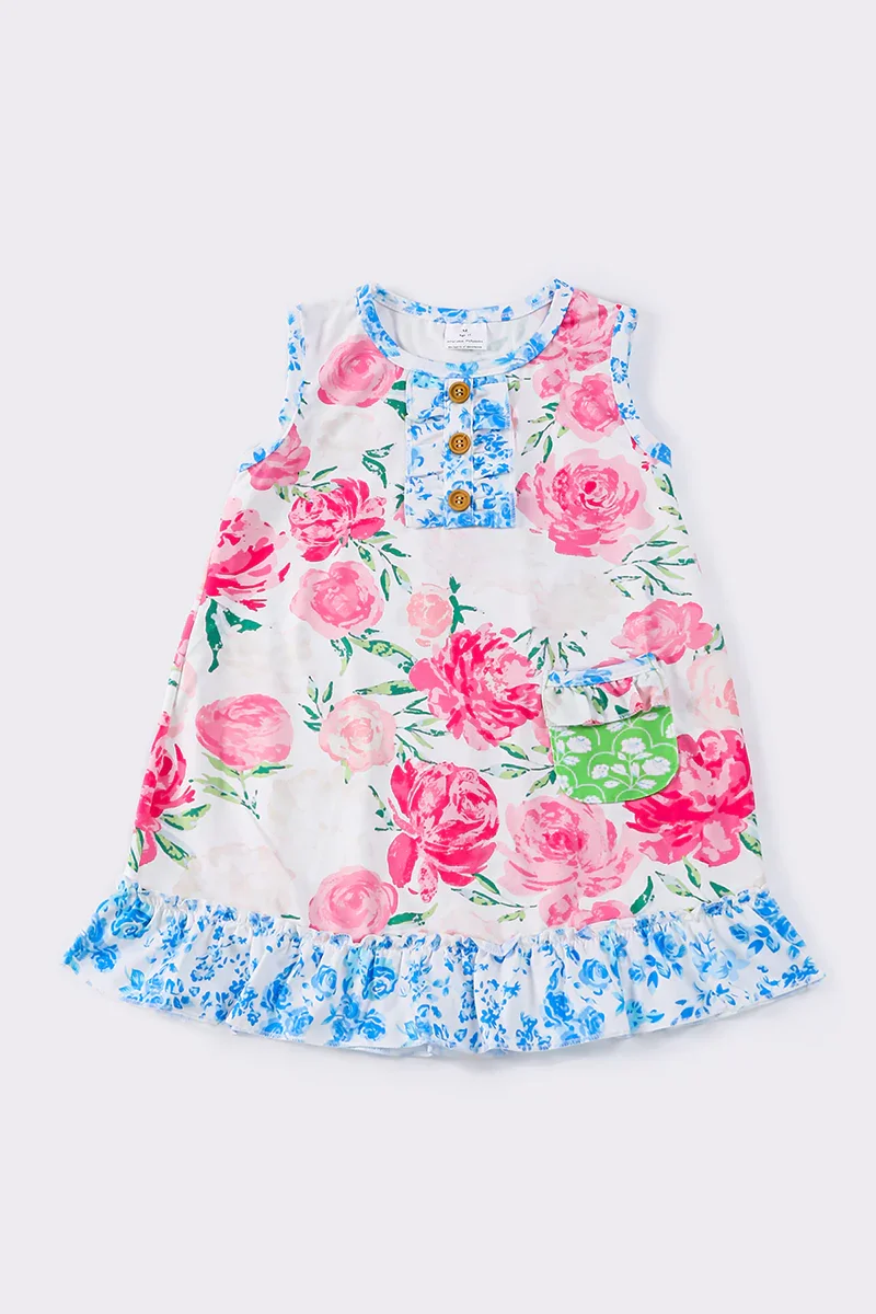 Image of Blue floral ruffle dress