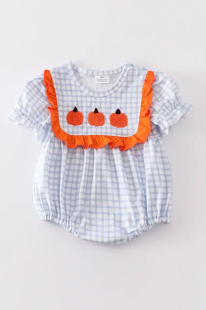 Image of Pumpkin french knot plaid girl bubble