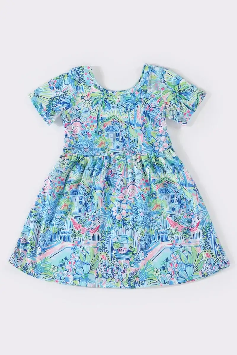 Image of Blue garden print dress