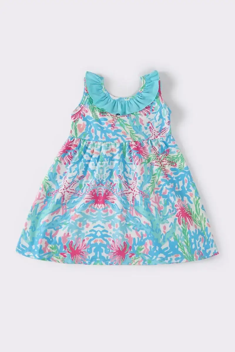 Image of Blue floral ruffle dress