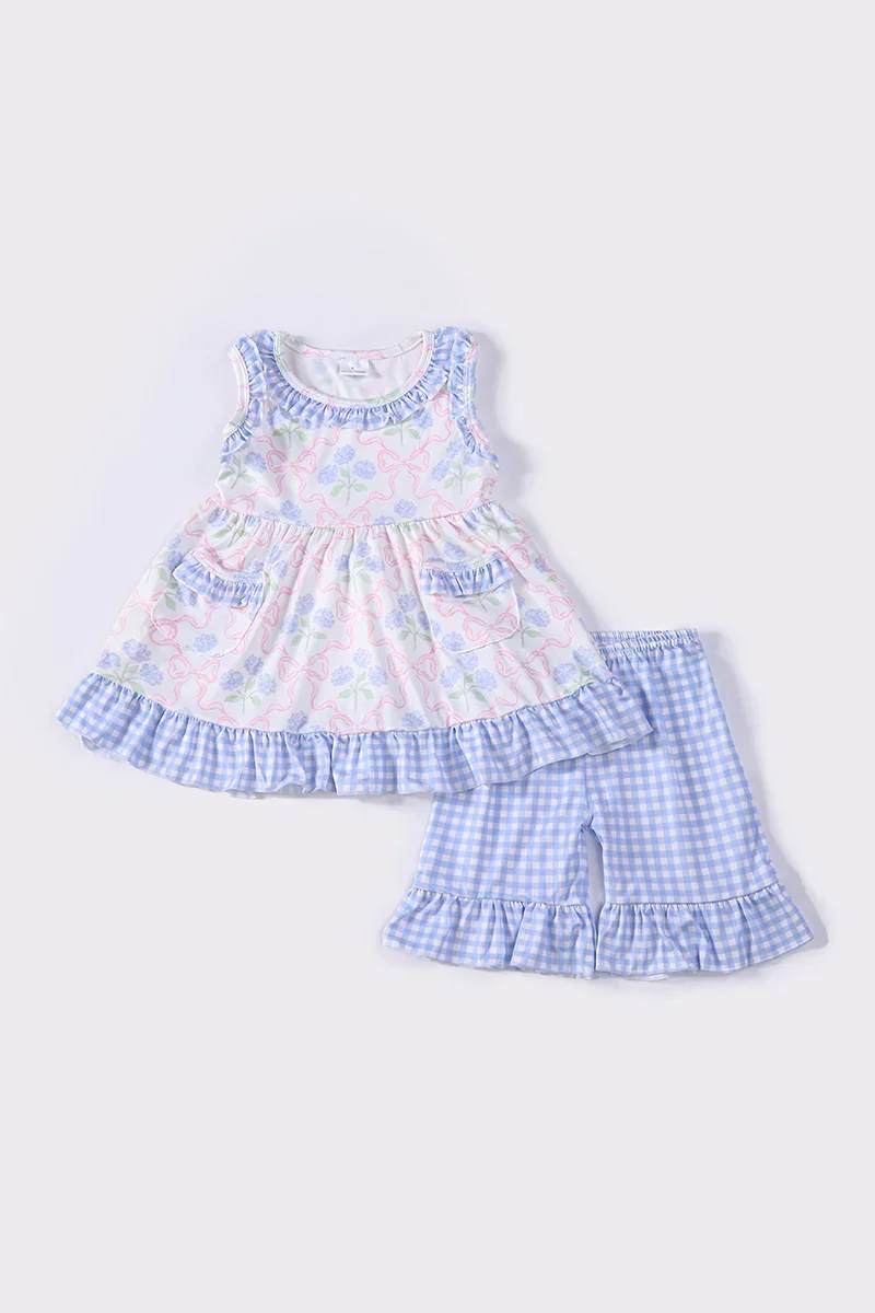 Image of Blue floral ruffle set