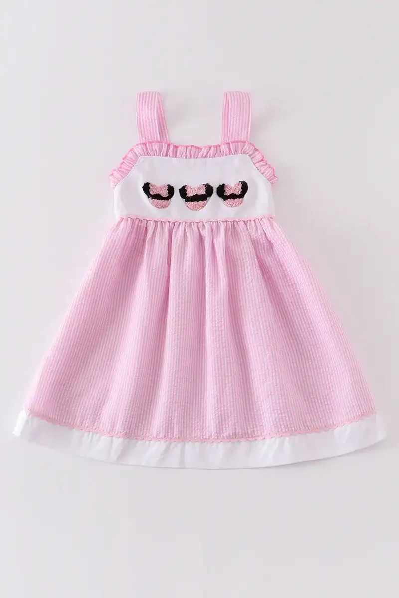 Image of Pink character french knot seersucker dress