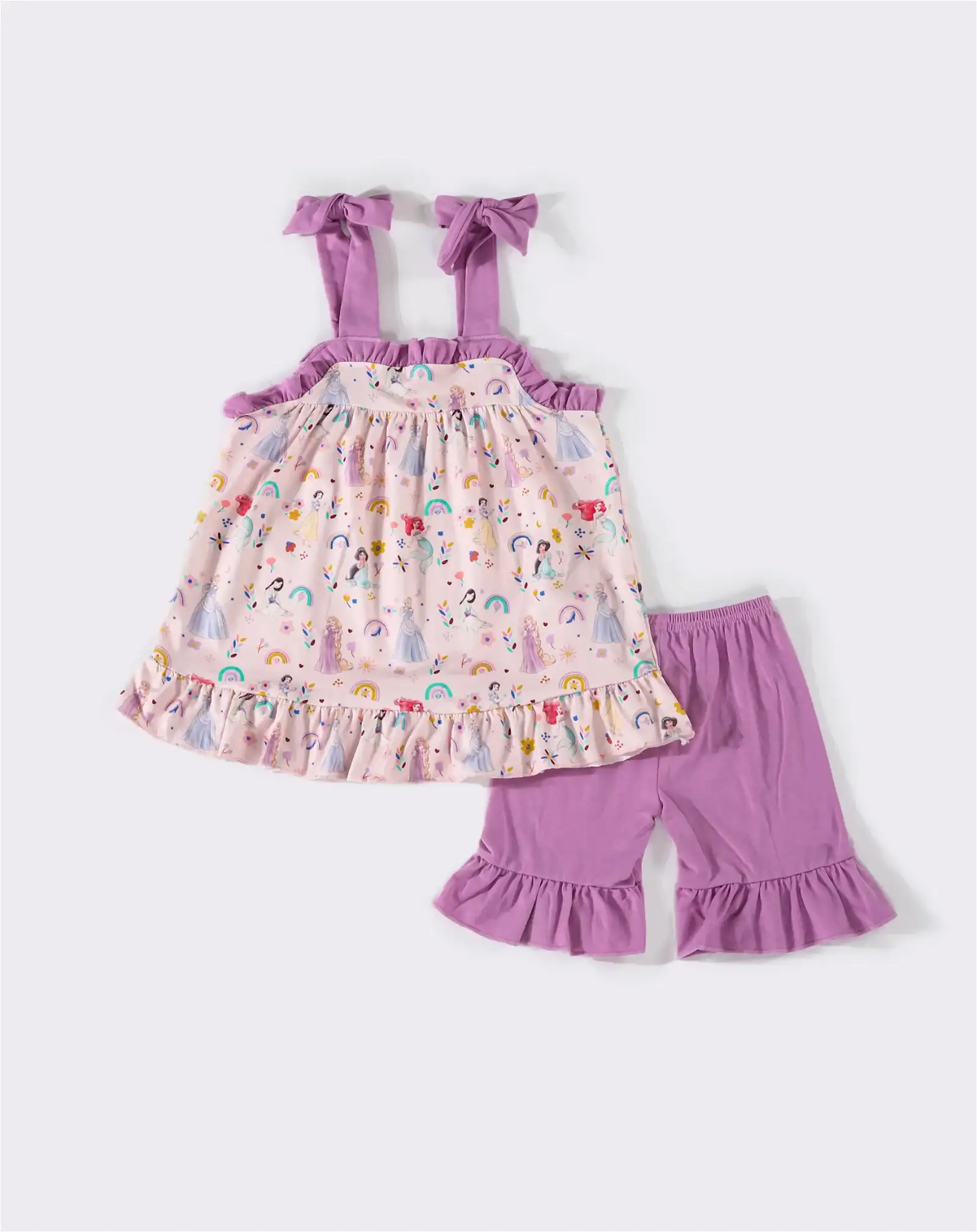 Image of Purple character ruffle shorts set