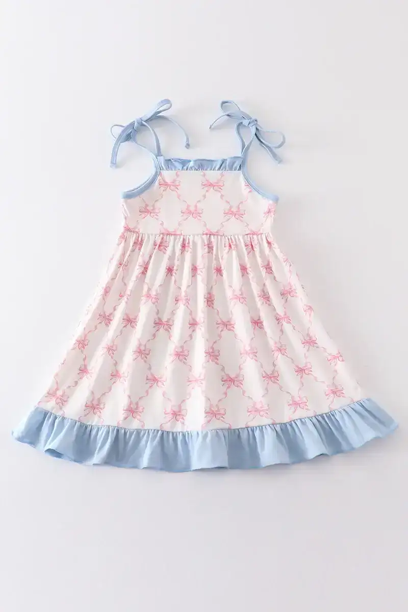 Image of Pink bow print strap dress