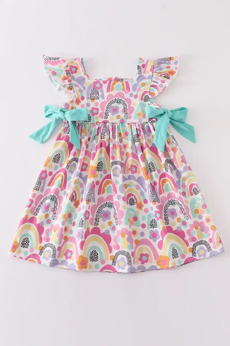 Image of Rainbow print girl ruffle dress
