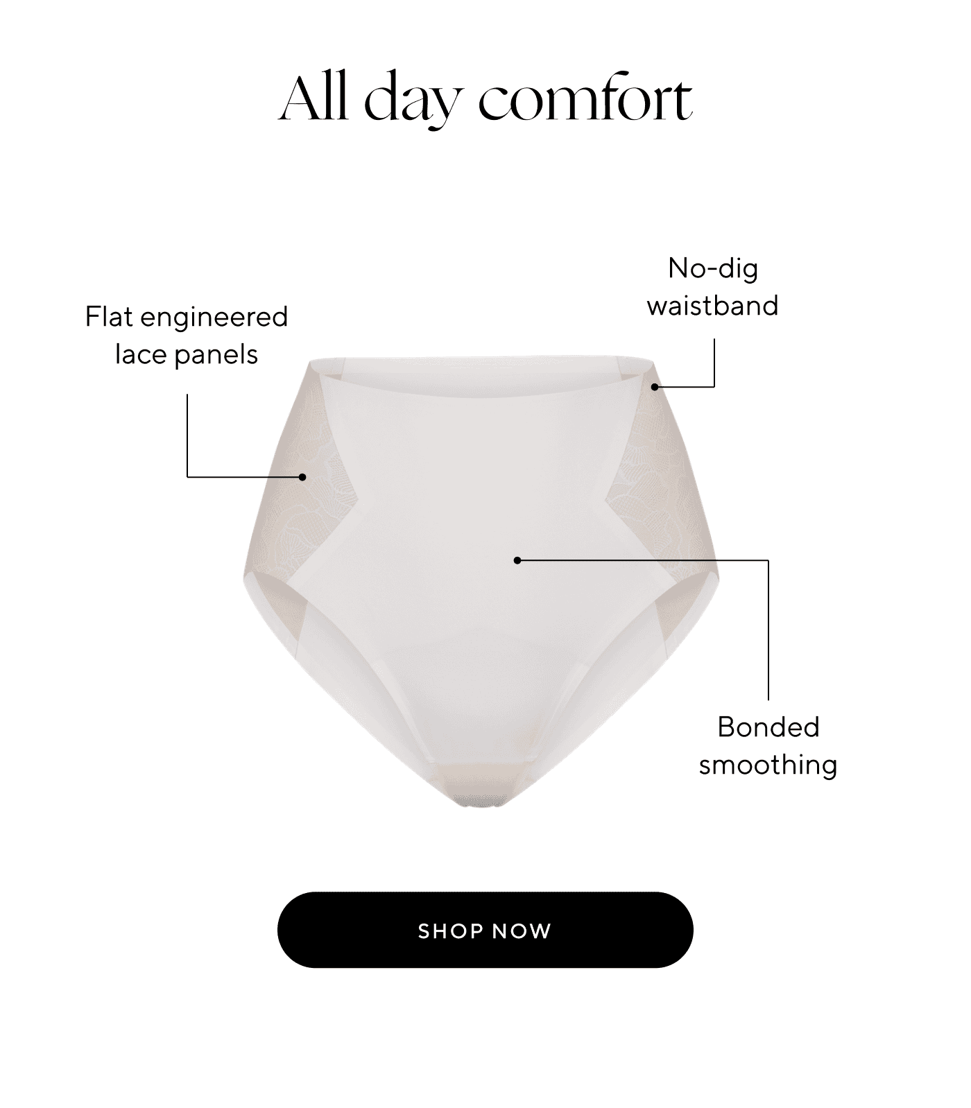 All day comfort | Flat engineered lace panels | No-dig waistband | Bonded smoothing | SHOP NOW