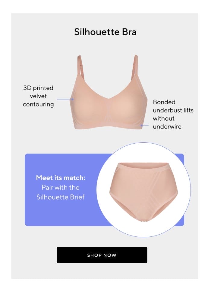 Silhouette Bra | 3D printed velvet contouring | Bonded underbust lifts without underwire | Meet its match | Pair with the Silhouette Brief | SHOP NOW 