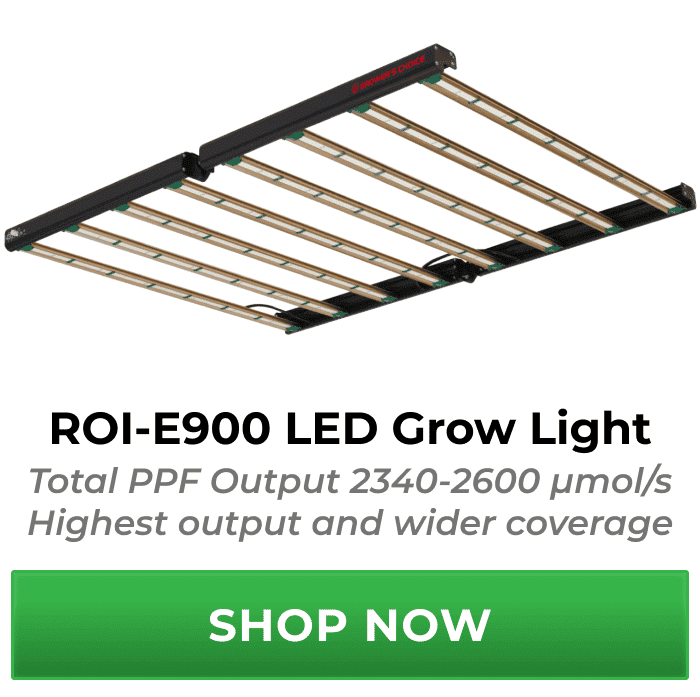 ROI-E900 LED Grow Light Total PPF Output 2340-2600 µmol/s Highest output and wider coverage | Shop Now