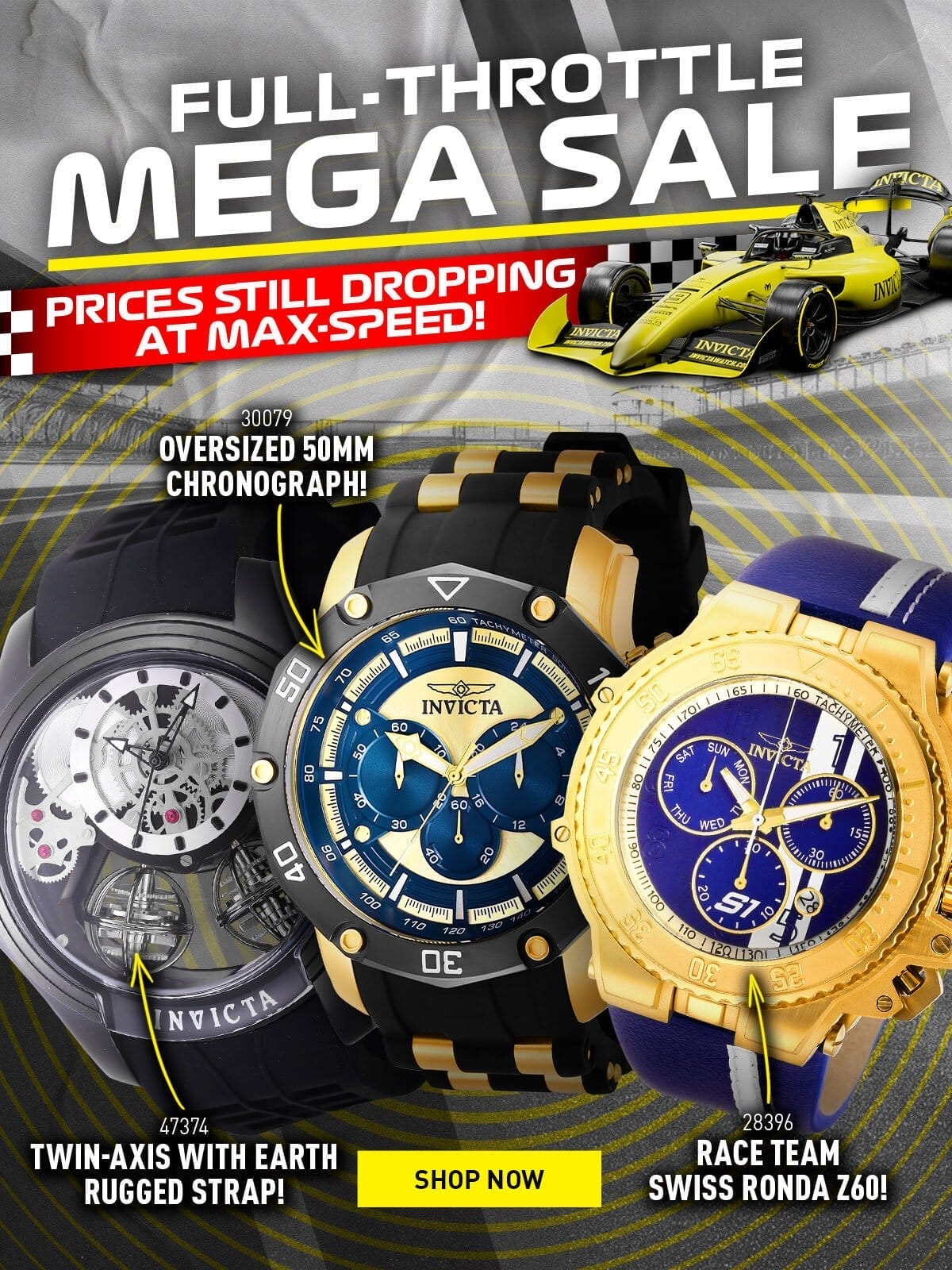 Ful-throttle mega sale - Prices still dropping at max-speed!