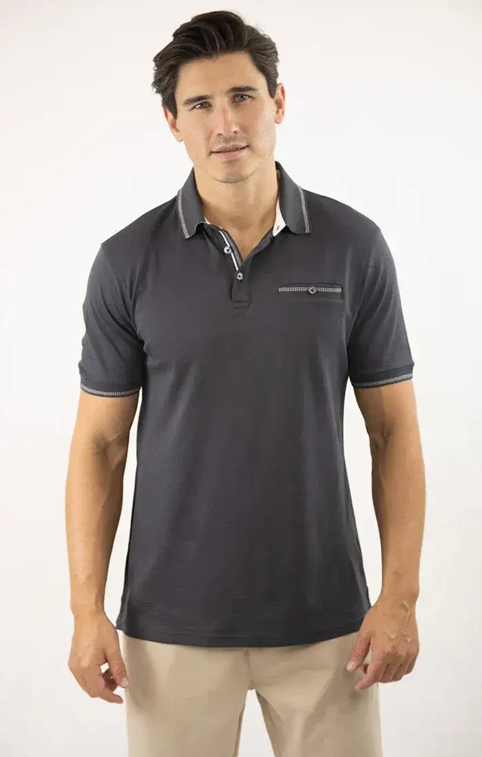 Image of Charcoal Luxe Interlock Polo