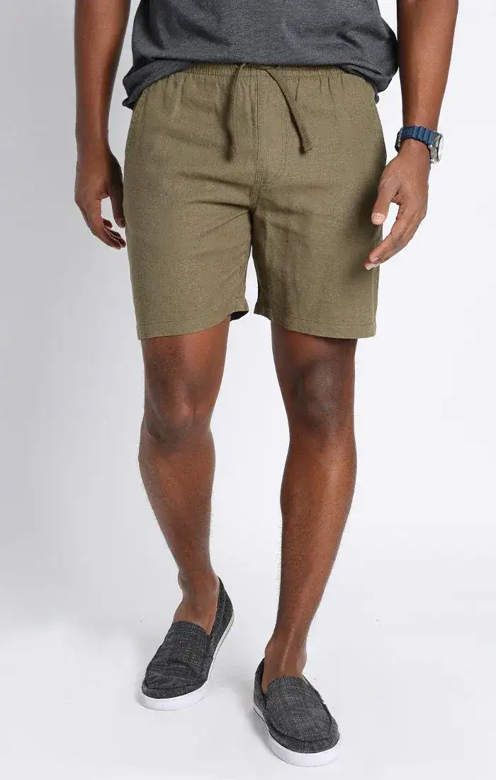 Image of Olive Linen Pull On Dock Short