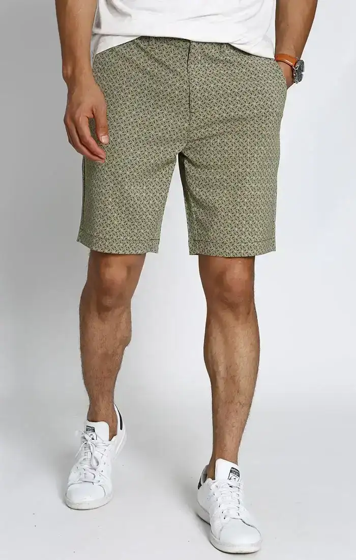 Image of Olive Geo Print Performance Tech Short