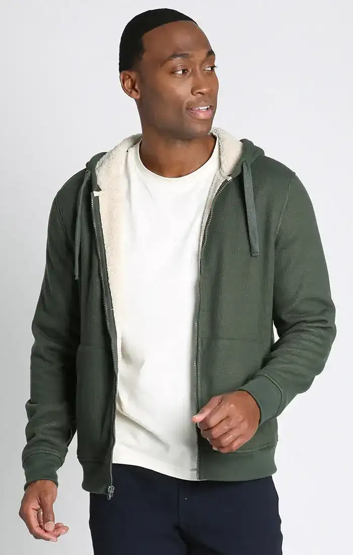 Image of Forest Green Sherpa Lined Waffle Hoodie