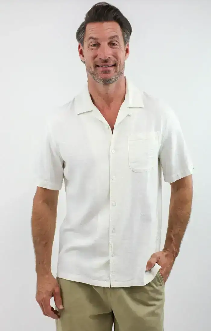 Image of White Linen Suffolk Short Sleeve Camp Shirt