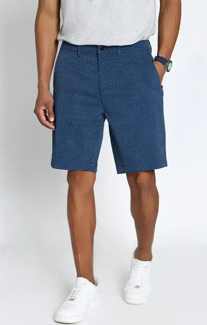 Image of Navy Geo Print Performance Tech Short