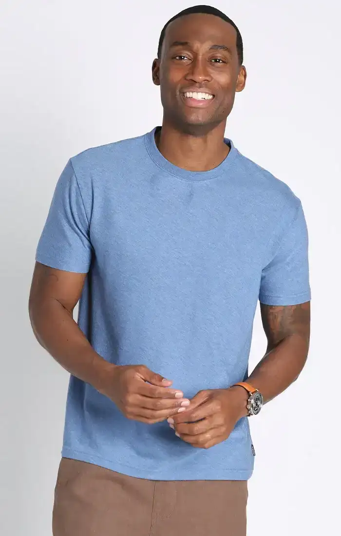 Image of Blue Cotton Modal Short Sleeve Crewneck