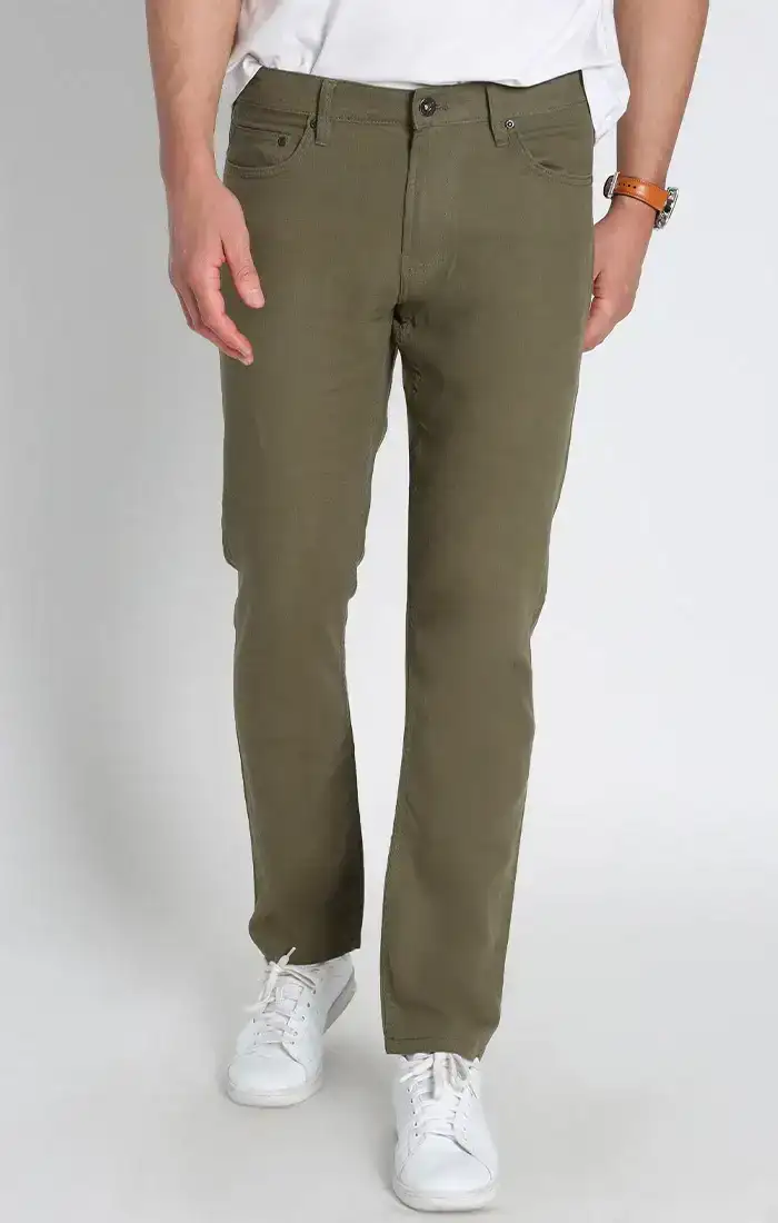 Image of Olive Straight Fit 5 Pocket Linen Pant