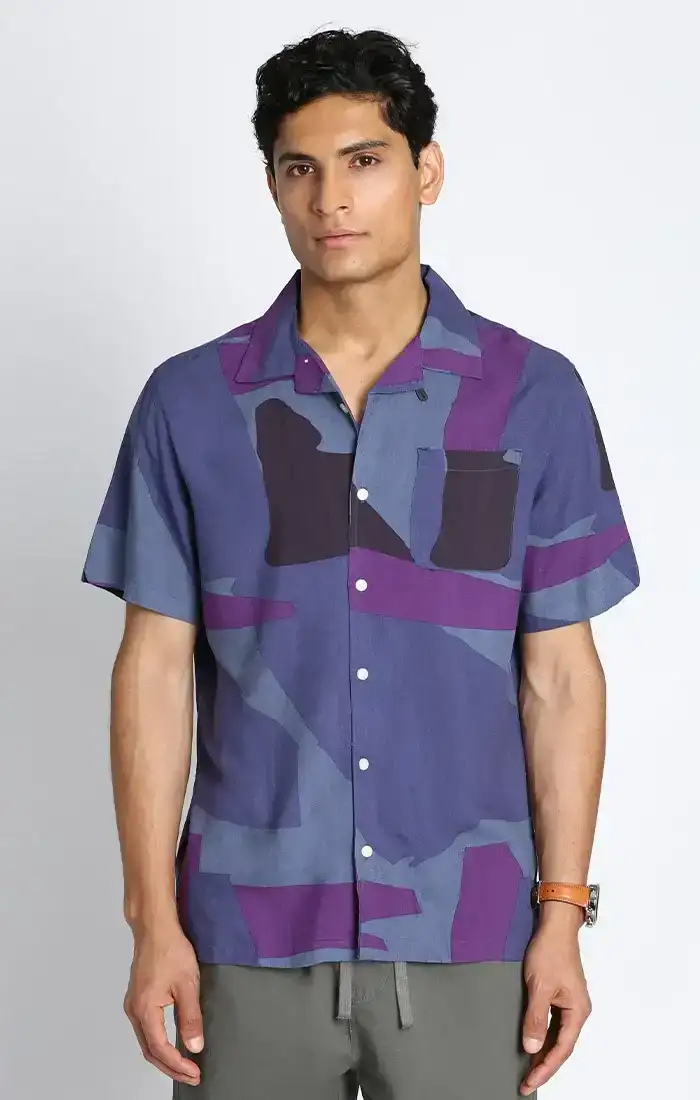 Image of Purple Printed Rayon Short Sleeve Camp Shirt