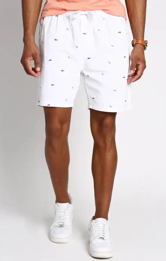 Image of White Pineapple Print Stretch Twill Pull On Dock Short