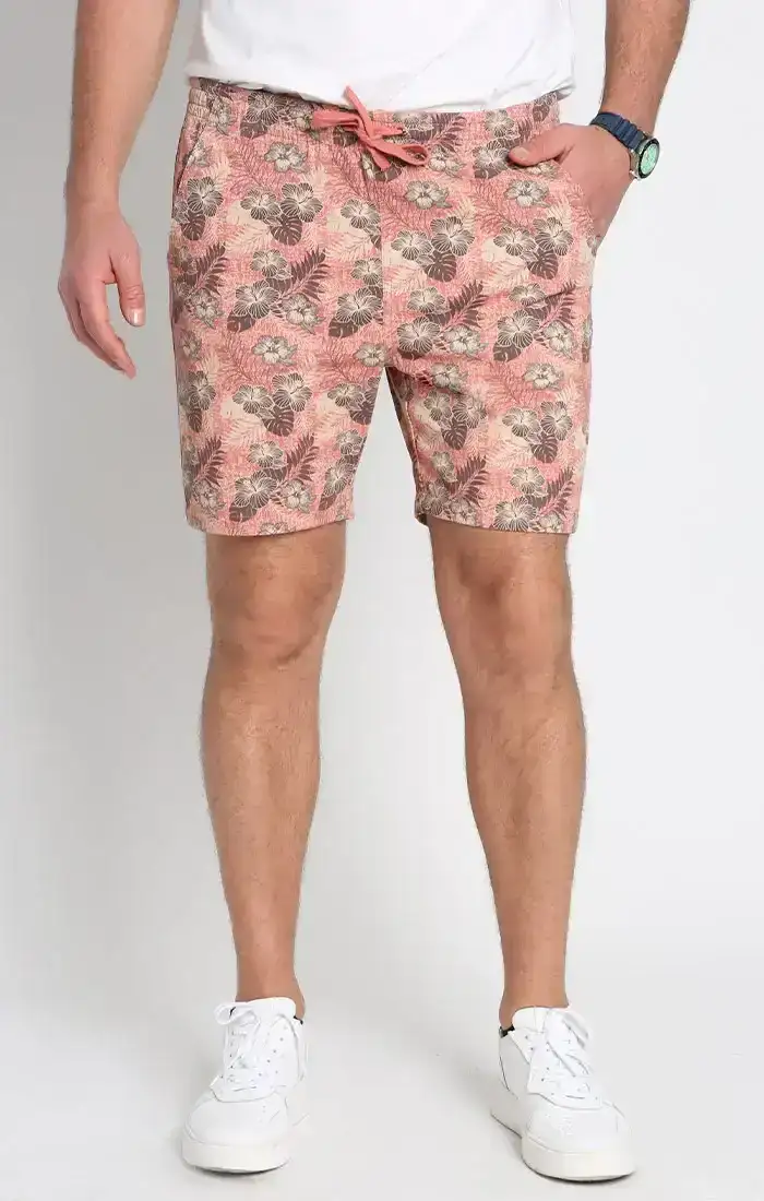 Image of Pink Floral Print Stretch Pull On Dock Short