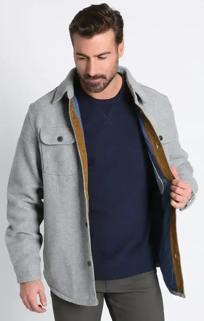 Image of Light Grey Wool Blend Shirt Jacket