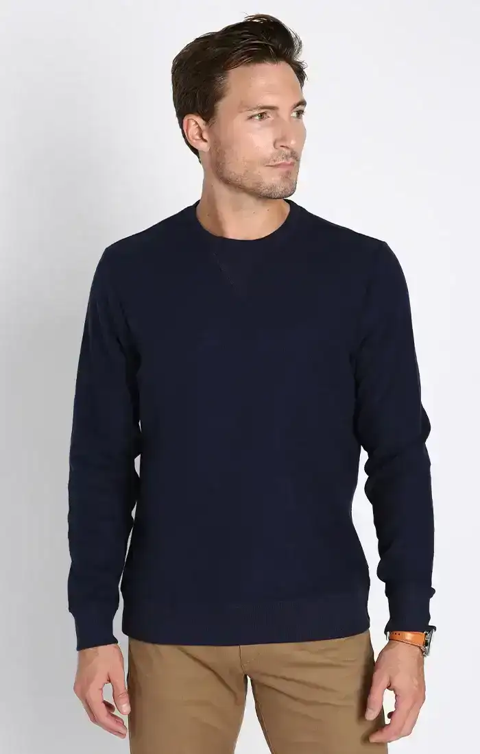 Image of Navy Brushed Waffle Crewneck