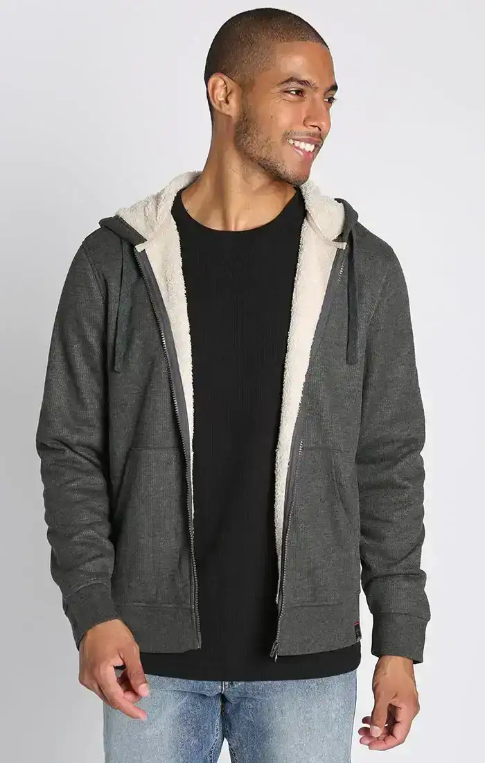 Image of Heather Grey Sherpa Waffle Hoodie