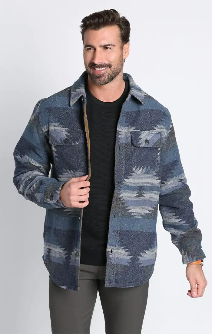 Image of Indigo Aztec Wool Blend Shirt Jacket