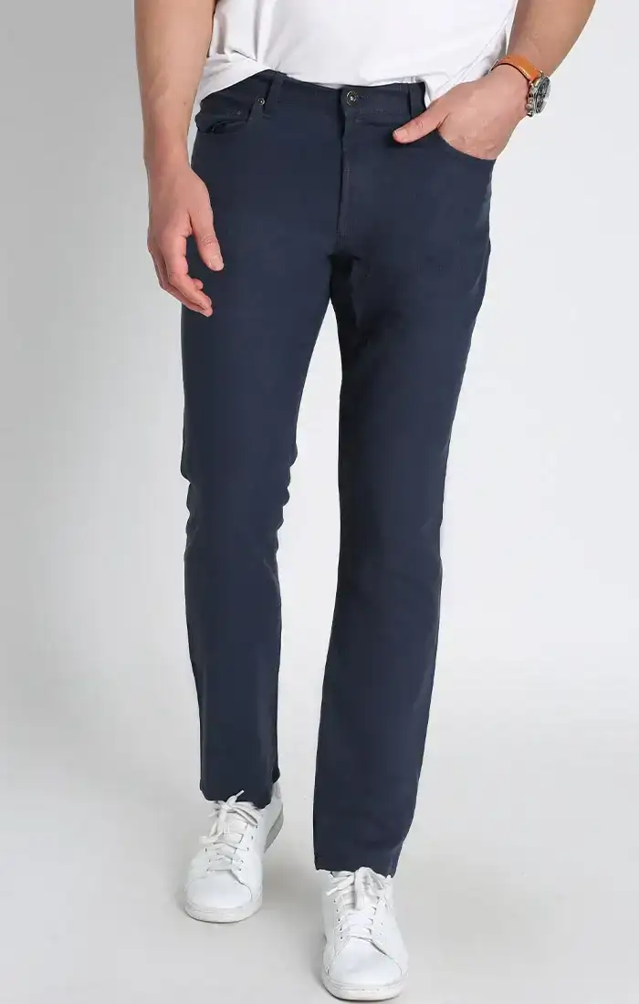 Image of Indigo Straight Fit 5 Pocket Linen Pant