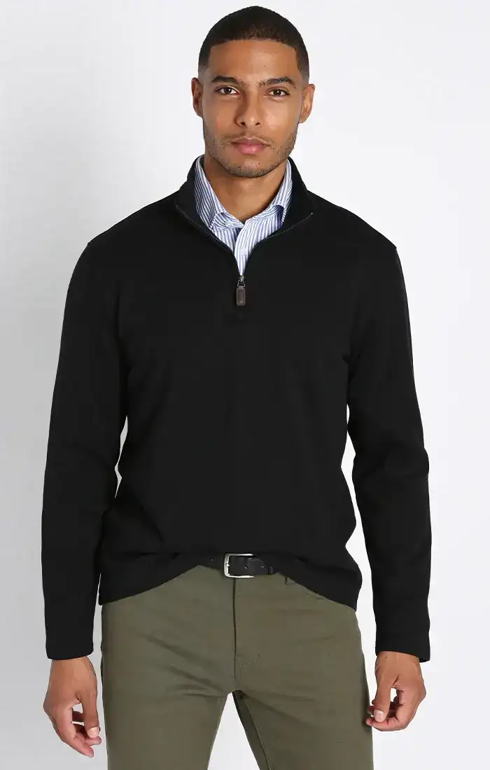 Image of Black Quarter Zip Cotton Modal Pullover