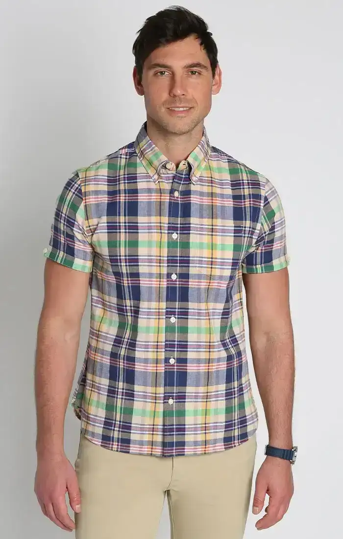 Image of Blue Plaid Madras Short Sleeve Shirt