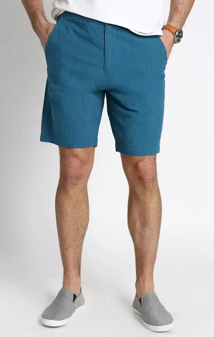 Image of Blue Cotton Seersucker Short