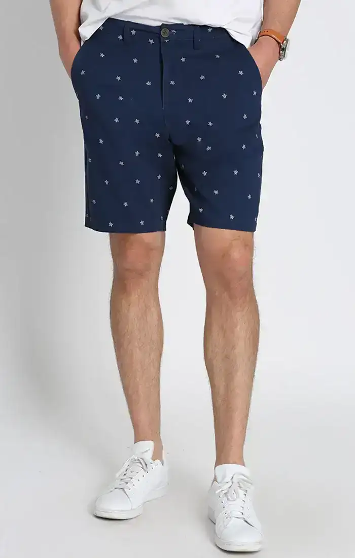 Image of Navy Micro Turtle Print Stretch Twill Chino Short