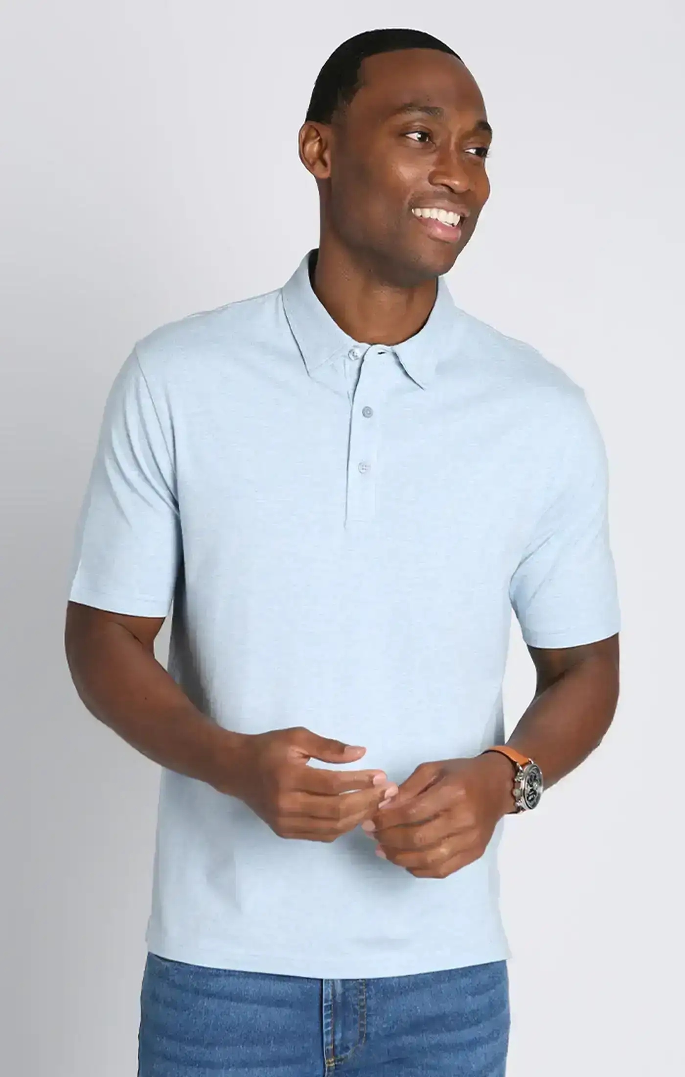 Image of Blue Cotton Modal Polo Shirt